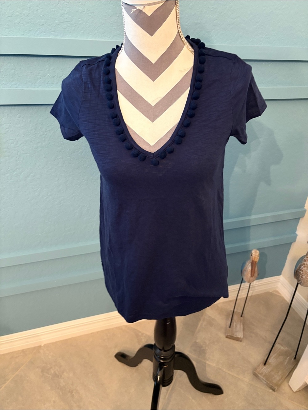 Lilly Pulitzer Navy Etta Top  With Pom Pom SZ XS NWOT